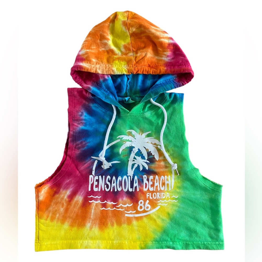 Cropped Tie Dye Sleeveless Hoodie - HOST PICK